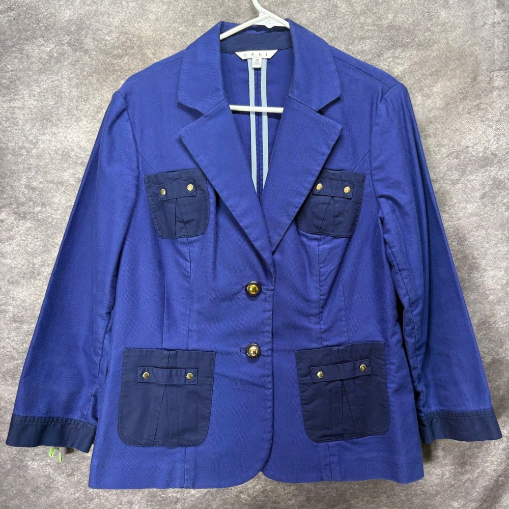 Cabi Blueberry Resort Blazer Sport Coat Jacket Sz 12 Gold Buttons Military #900